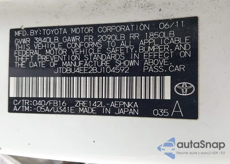 2011 Toyota Corolla Le z USA, uszkodzony, nr VIN JTDBU4EE2BJ104592